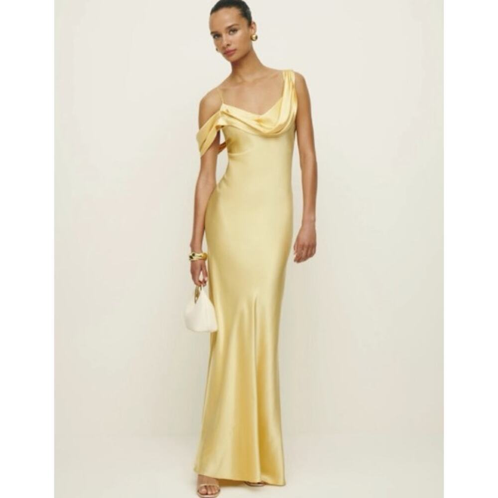 NWD Reformation Ronda Silk Wedding Gown Maxi Dress Size 14 Sunshine #4A458